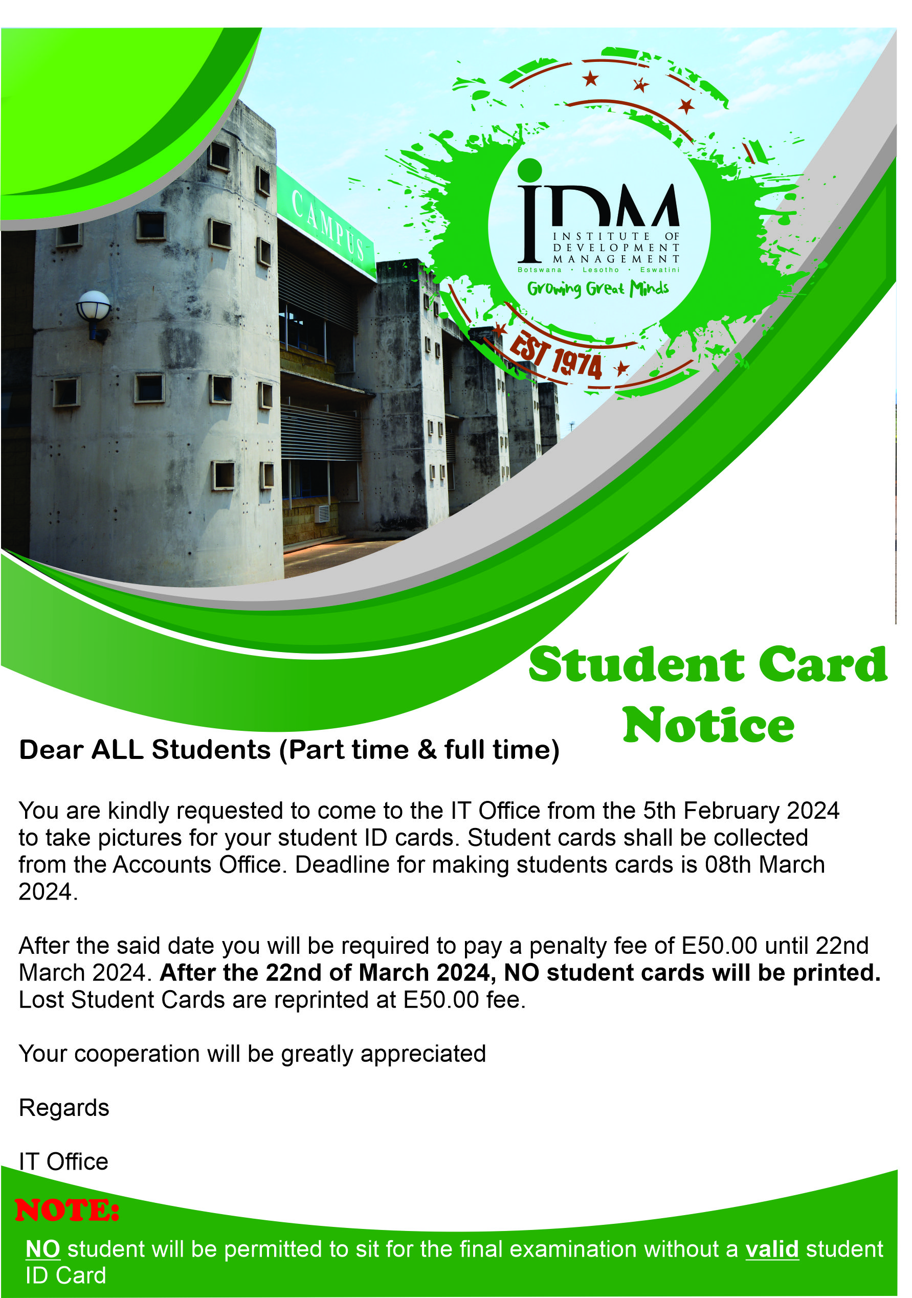 Student cards memo